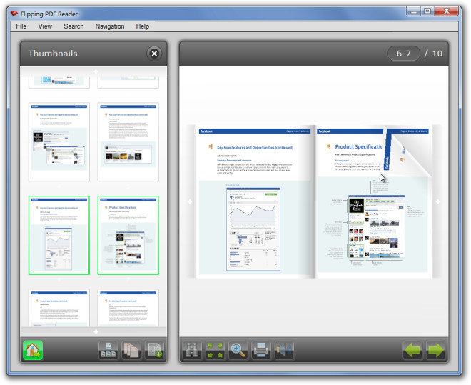 Двухстраничный режим Flipping PDF Reader с миниатюрами слева