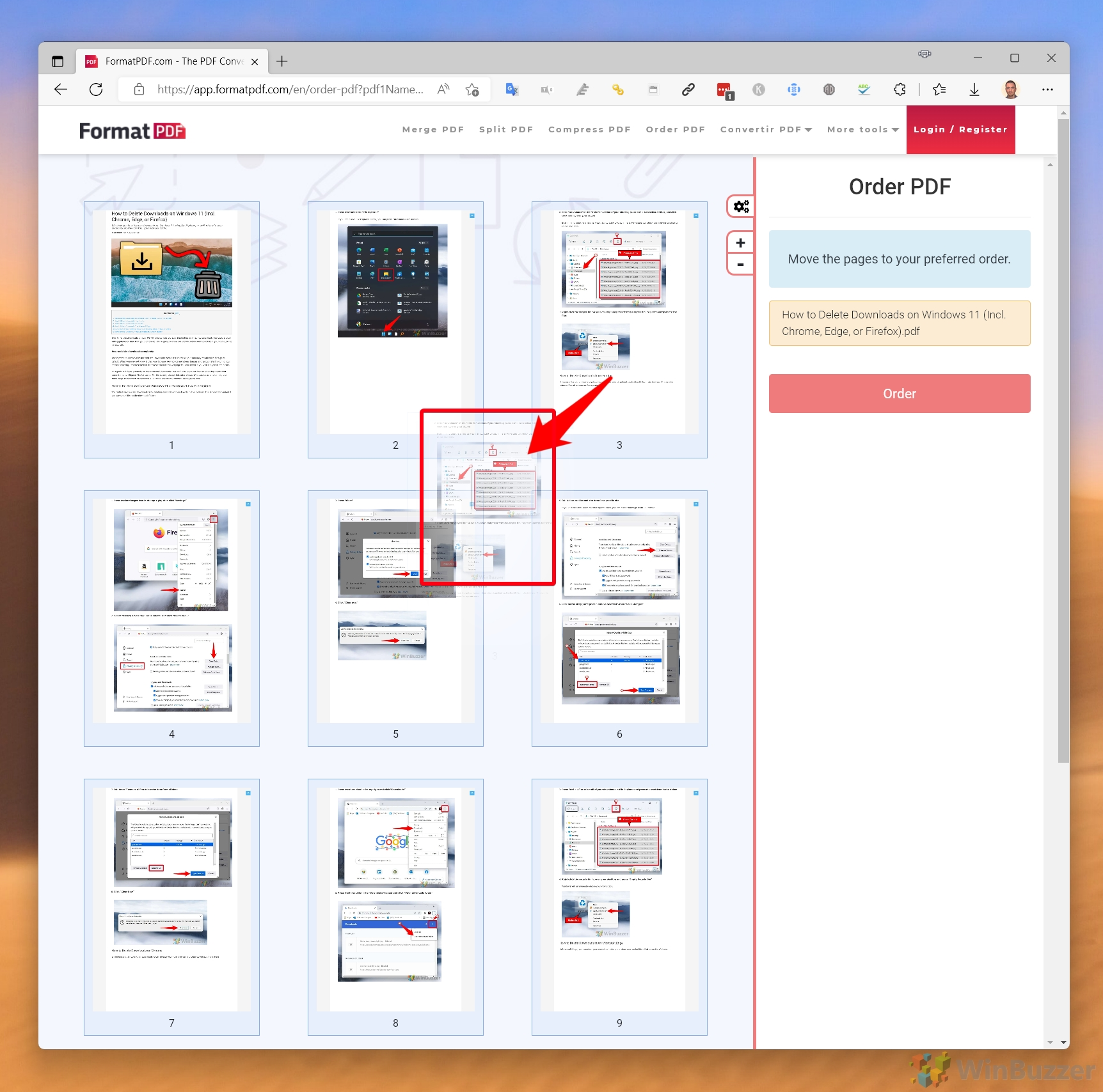 Перетаскивание страницы в сетке FormatPDF