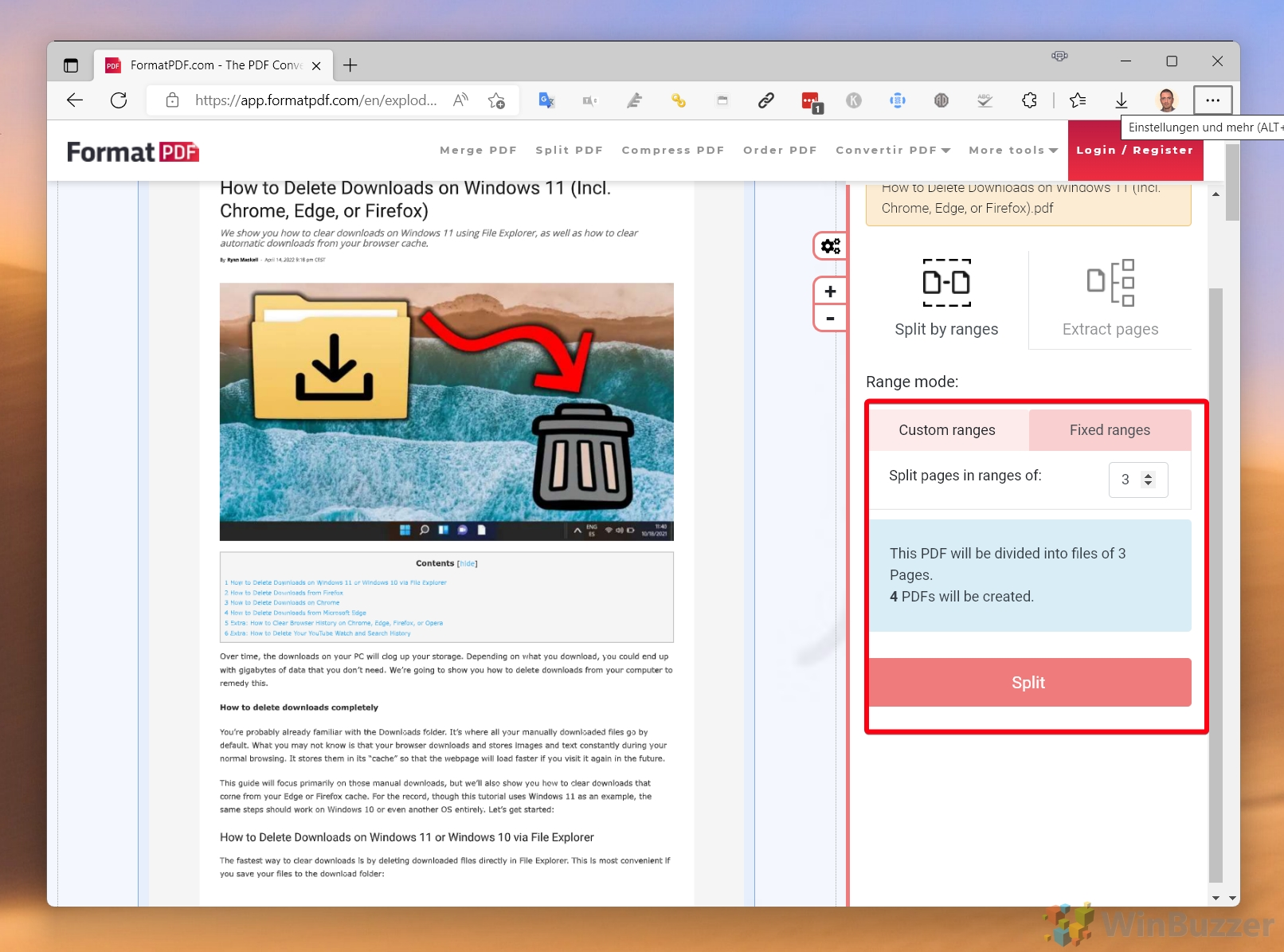 Разделение PDF на части фиксированной длины
