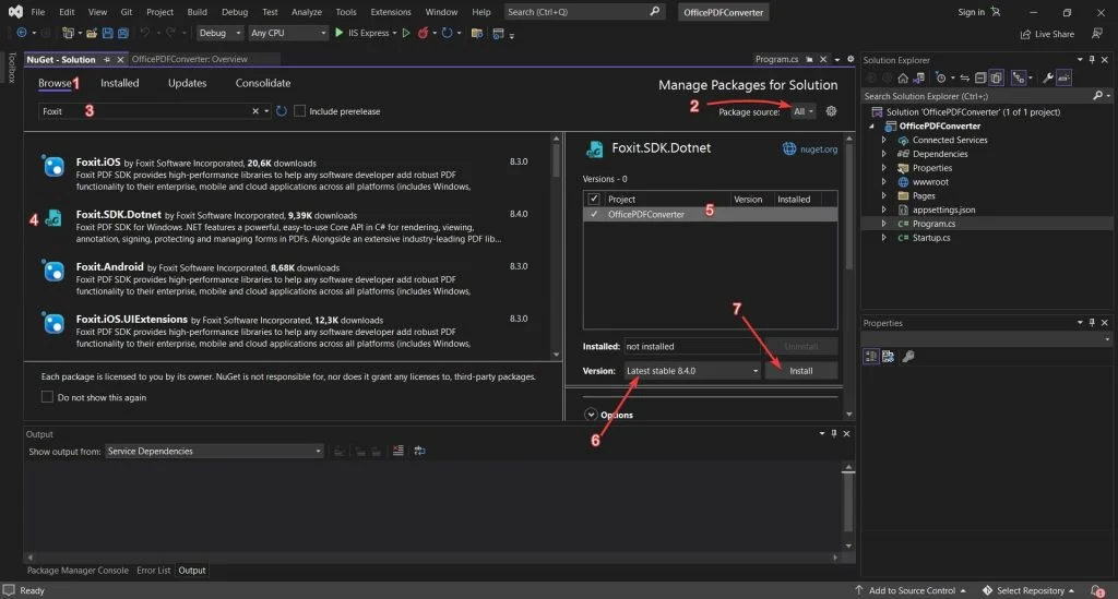 Пакет Foxit PDF SDK в окне менеджера NuGet