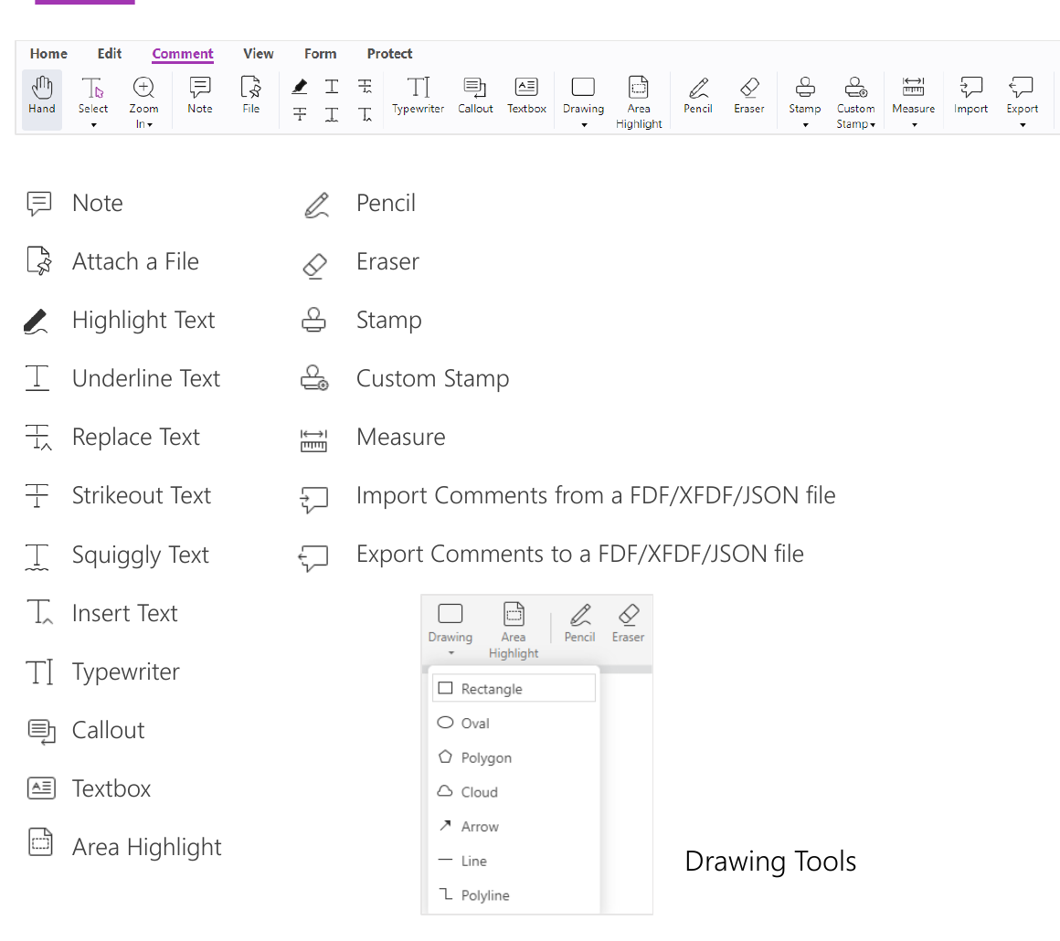 Панель Comment и инструменты аннотаций Foxit PDF SDK