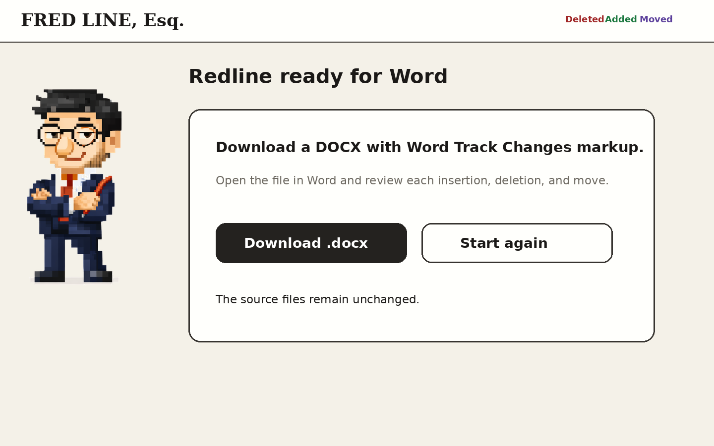 Выгрузка DOCX с Track Changes из Fredline