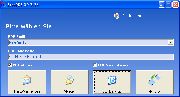 Окно FreePDF XP Assistant с профилем и действиями