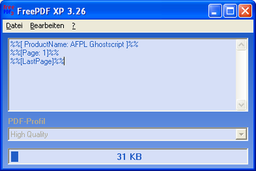 Окно преобразования FreePDF XP и журнал Ghostscript