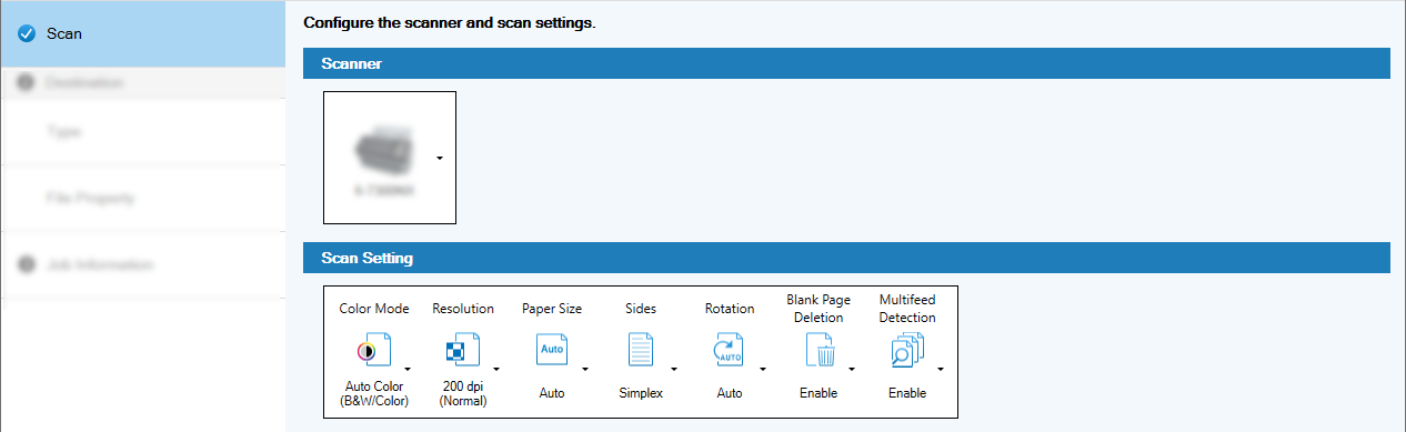 Параметры сканирования в задании PaperStream Capture