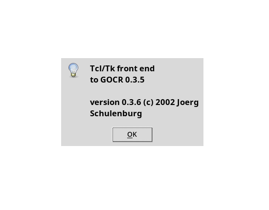 Диалог About графической оболочки GOCR Tcl