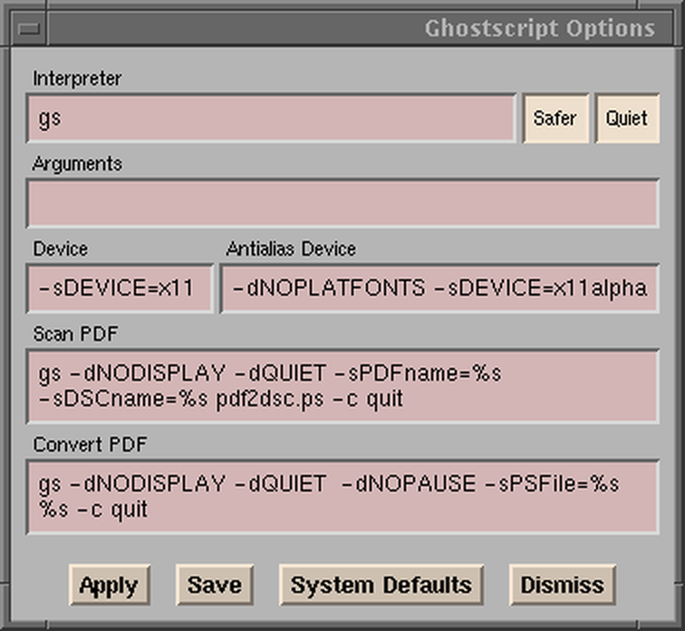Параметры Ghostscript в GV