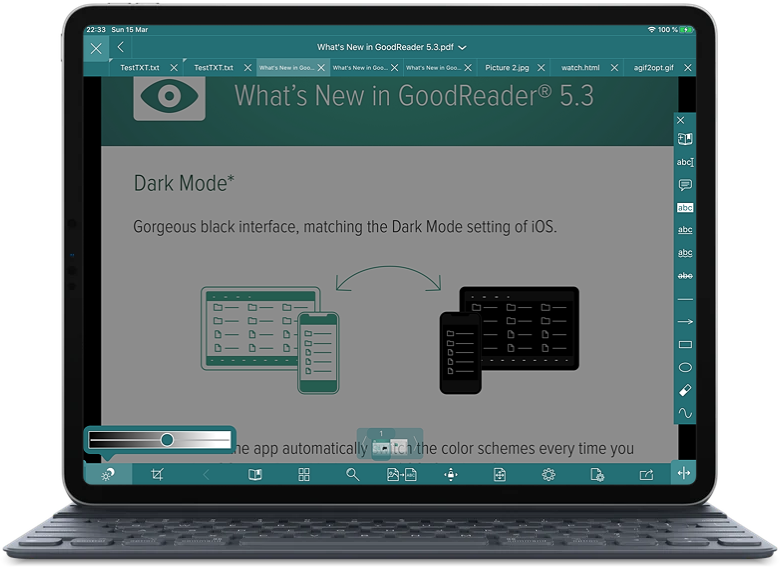 Настройка яркости и ночного режима в GoodReader