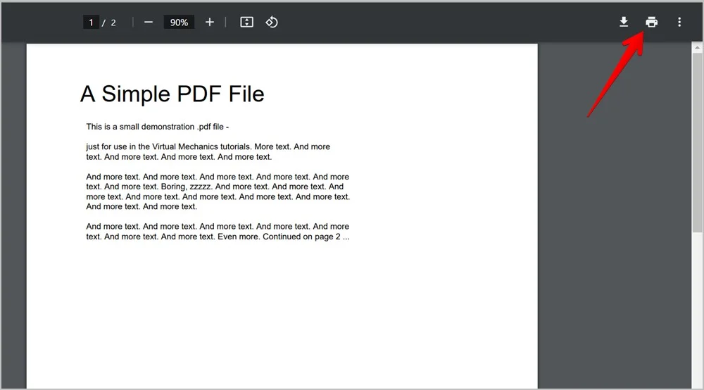 Панель PDF-просмотрщика Google Chrome с масштабом, поворотом, загрузкой и печатью