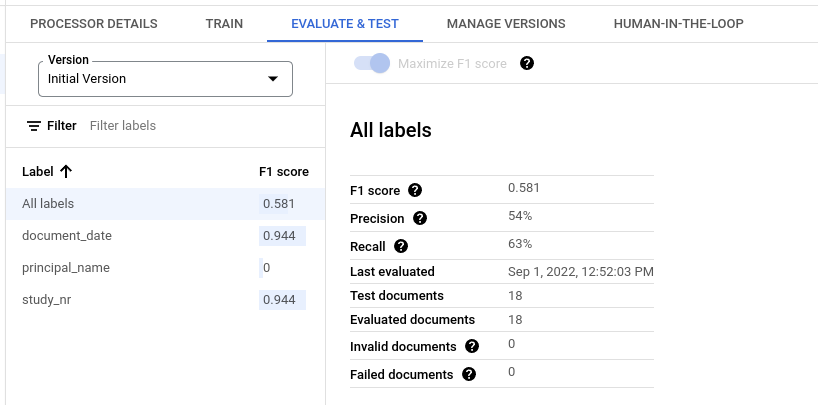 Сводные метрики F1 precision и recall в Evaluate and Test