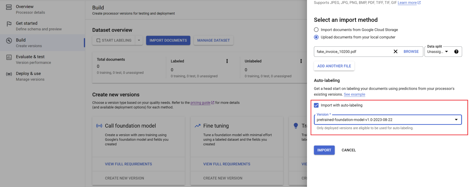 Импорт документа с включенным auto-labeling