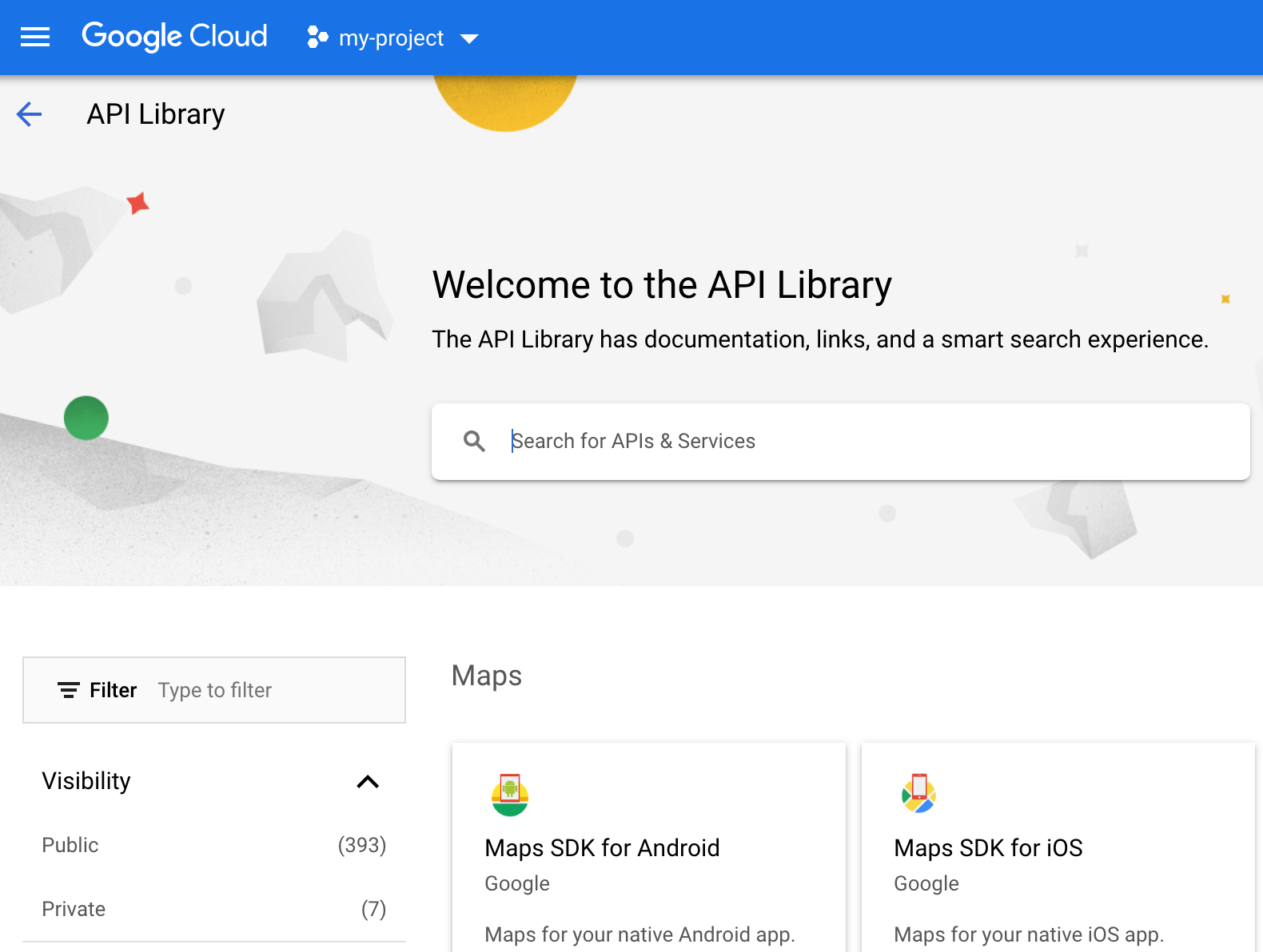 Библиотека API в консоли Google Cloud