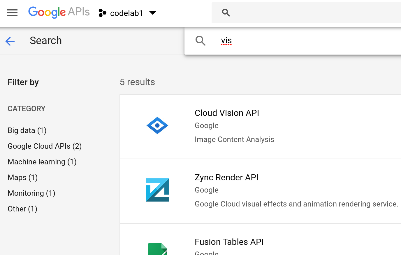 Поиск Cloud Vision API в библиотеке Google APIs
