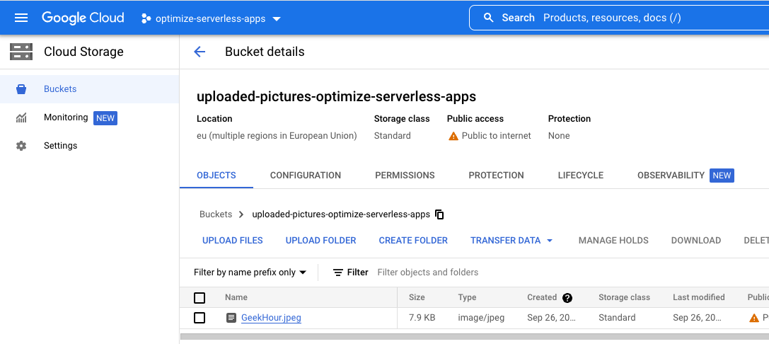Бакет Cloud Storage с загруженным изображением