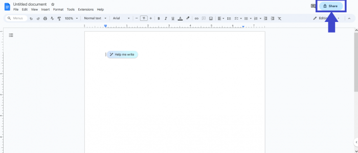 Кнопка общего доступа в интерфейсе Google Docs