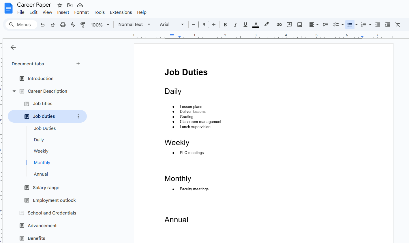Вкладки и структура заголовков в Google Docs