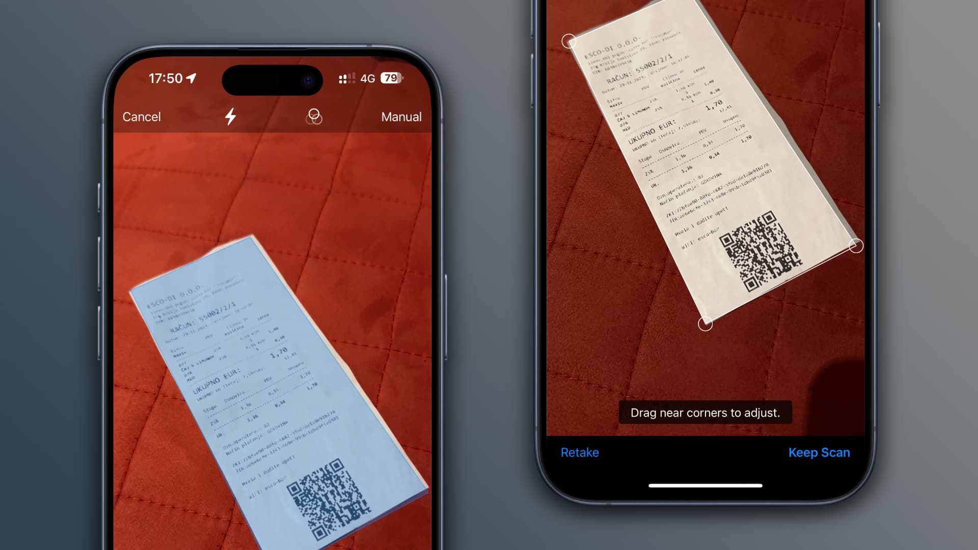 Корректировка углов страницы на iPhone