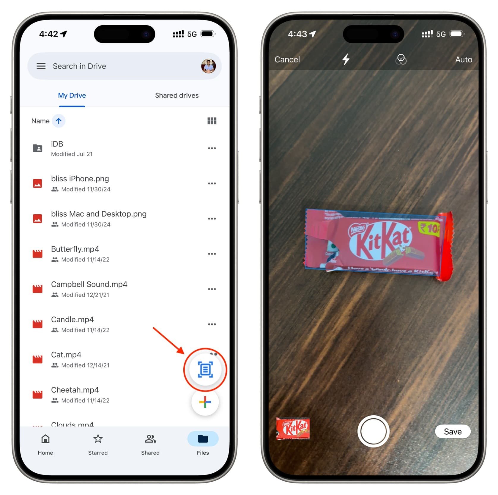 Запуск сканирования и выбор изображения на iPhone