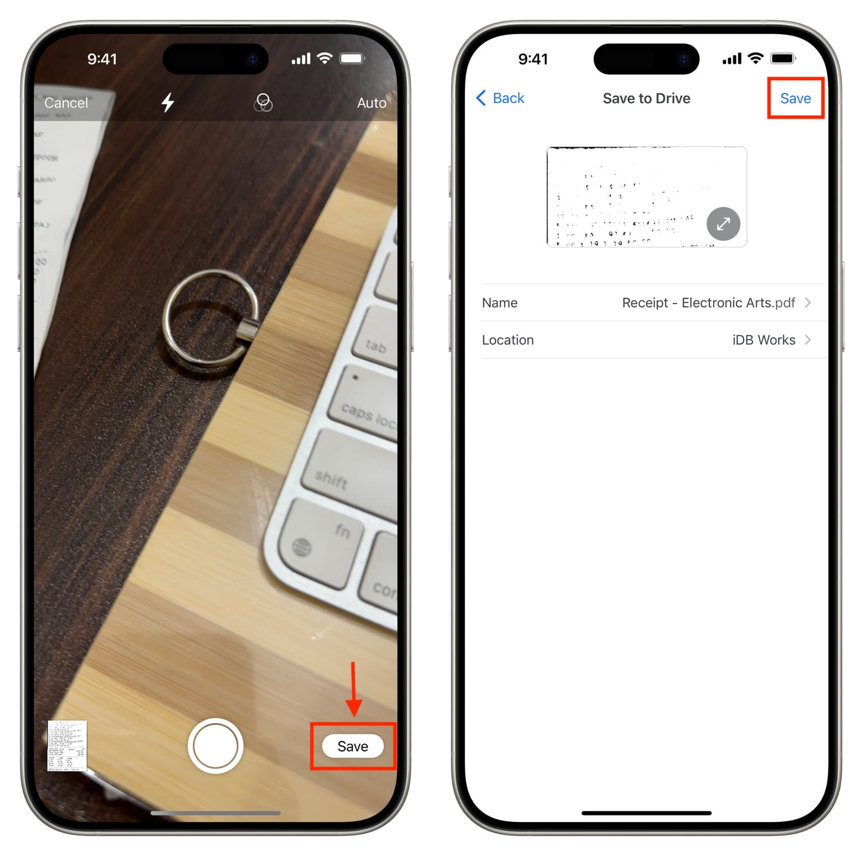 Выбор имени и папки для сохранения скана в Google Диске