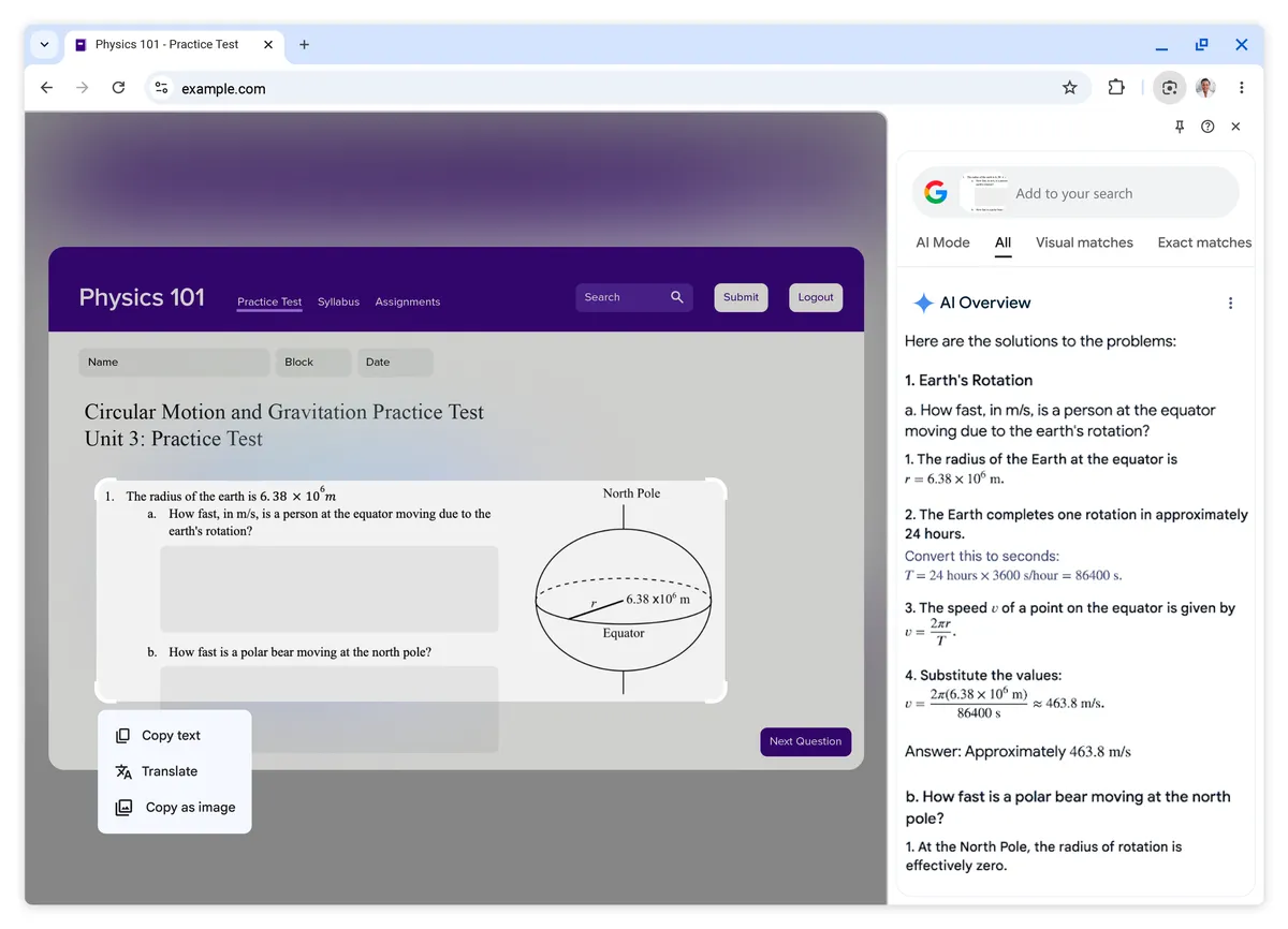 Интерфейс Google Lens: 09 chrome physics lens