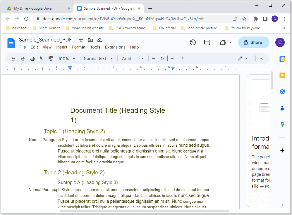 Результат преобразования PDF в редактируемый документ Google Docs