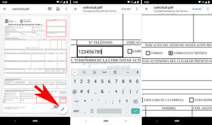Ввод данных в поле PDF-формы в мобильном приложении Google Drive