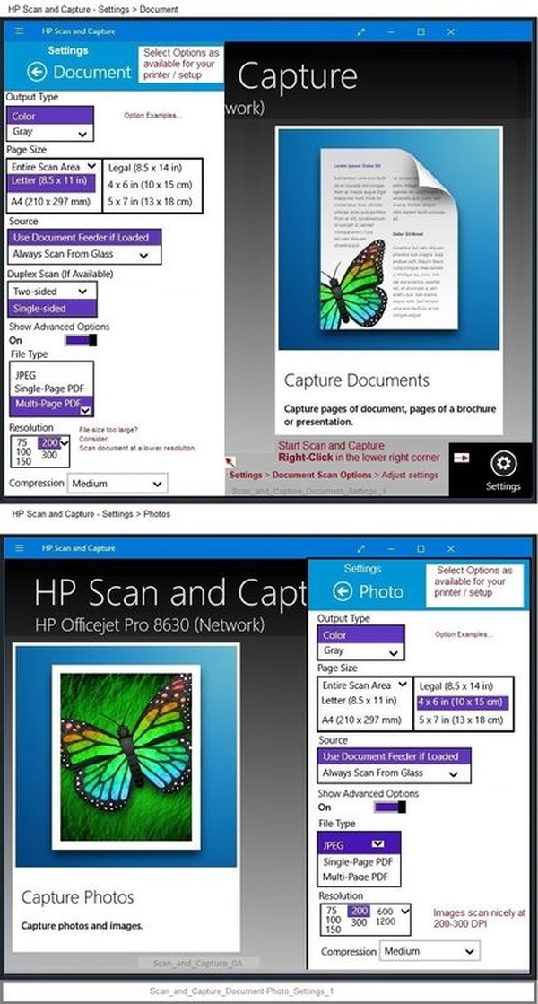 Настройки Document Scan Options и Photo Scan Options