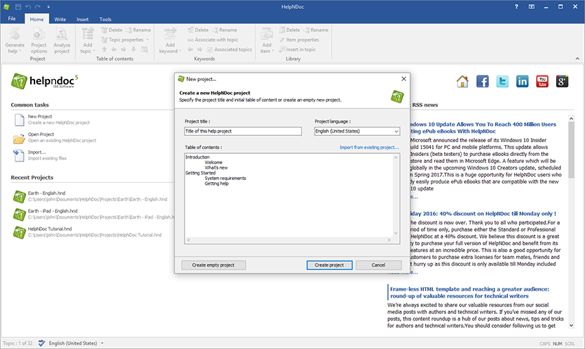 Интерфейс HelpNDoc: Установка в Windows и системные требования