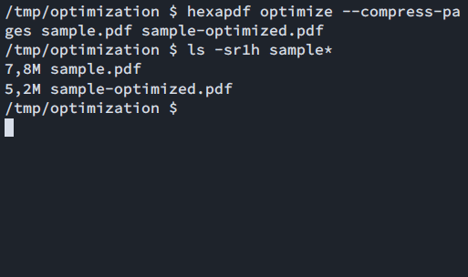 Официальная запись команды optimize в терминале