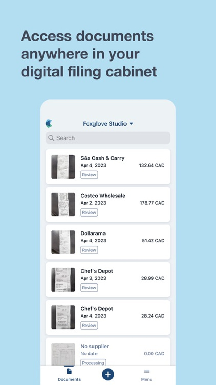 Список документов и строка поиска в мобильном кабинете Hubdoc