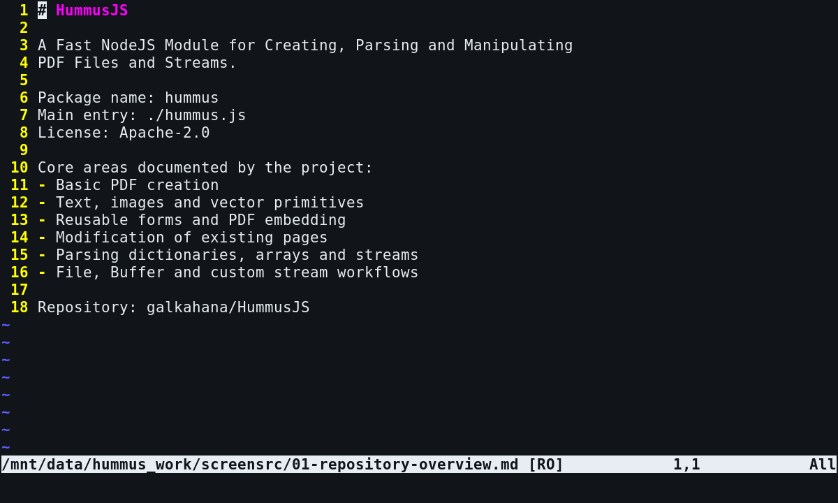 Основные области API HummusJS в редакторе кода