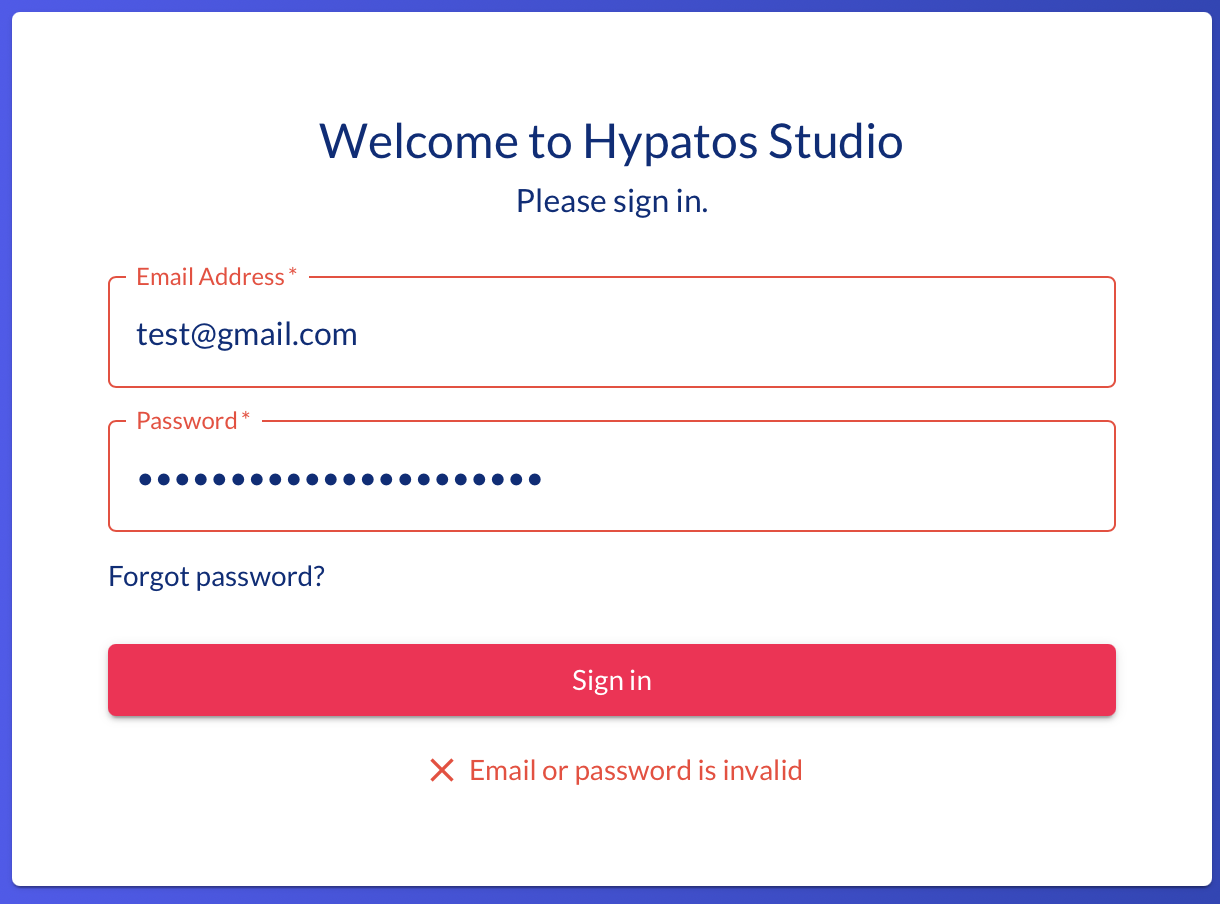 Ошибка входа в Hypatos Studio