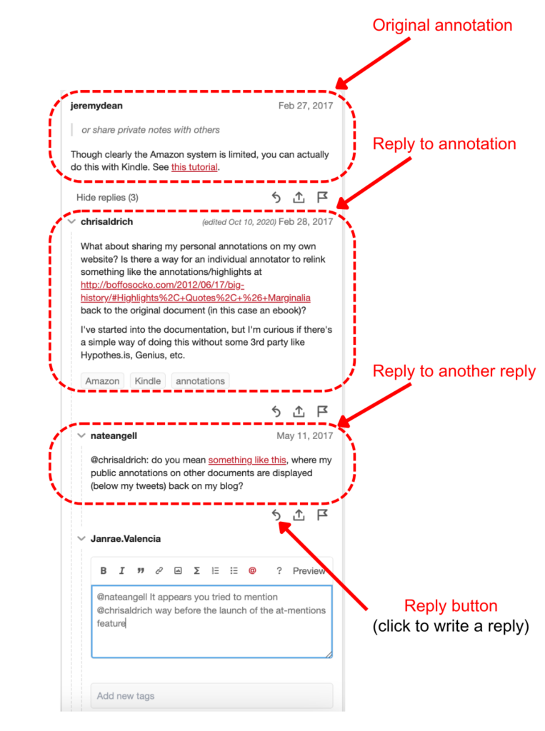 Ветка ответов на одну аннотацию в Hypothes.is