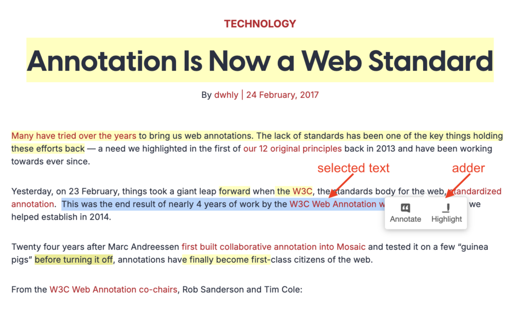 Выбор Annotate или Highlight после выделения текста