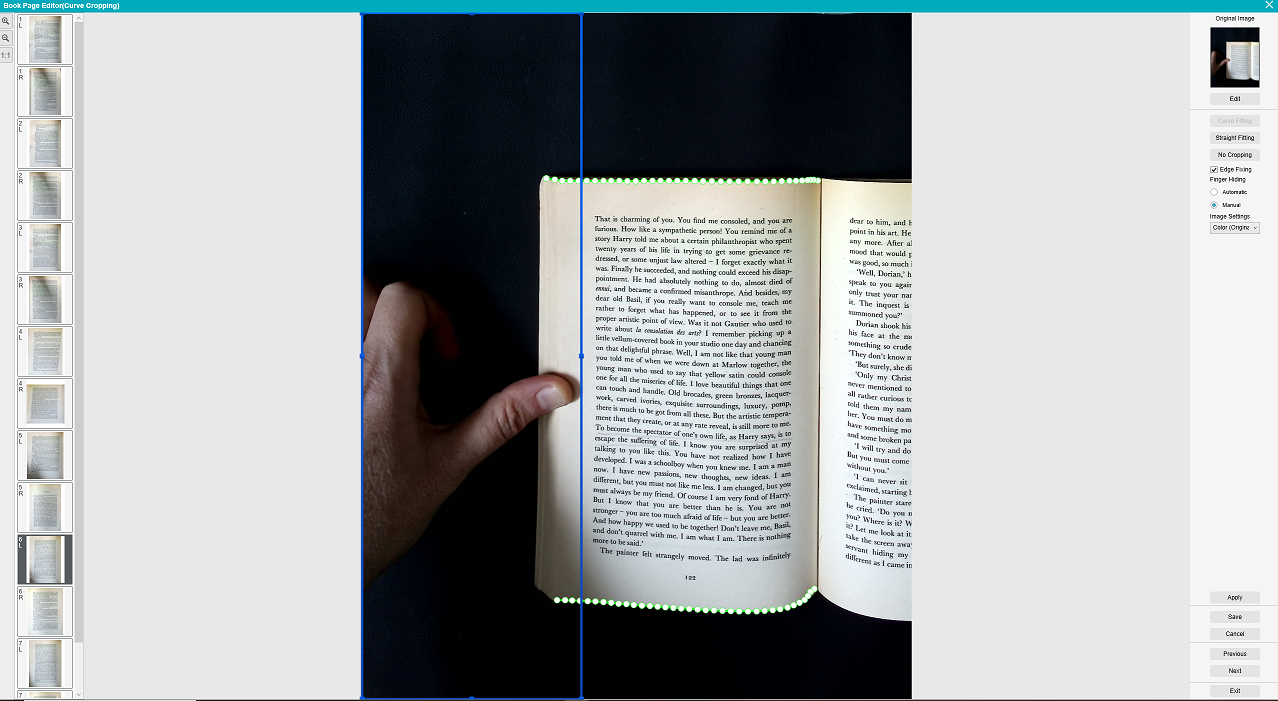 Ручное скрытие пальцев в редакторе книги