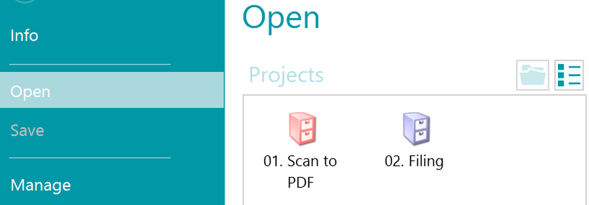 Выбор проектов Scan to PDF и Filing в IRISmart File