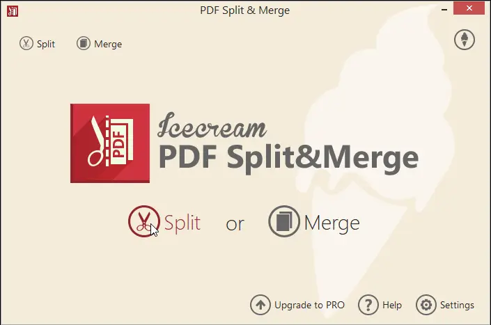 Главное окно Icecream PDF Split & Merge с выбором разделения и объединения