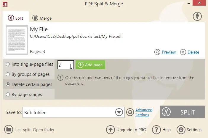Список страниц для удаления из PDF