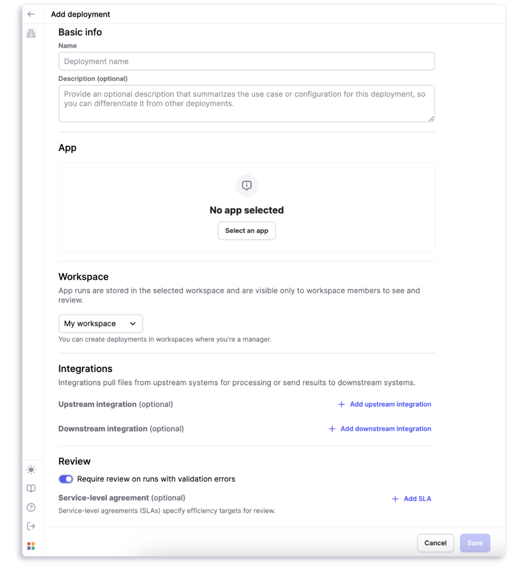 Настройки развёртывания Instabase AI Hub