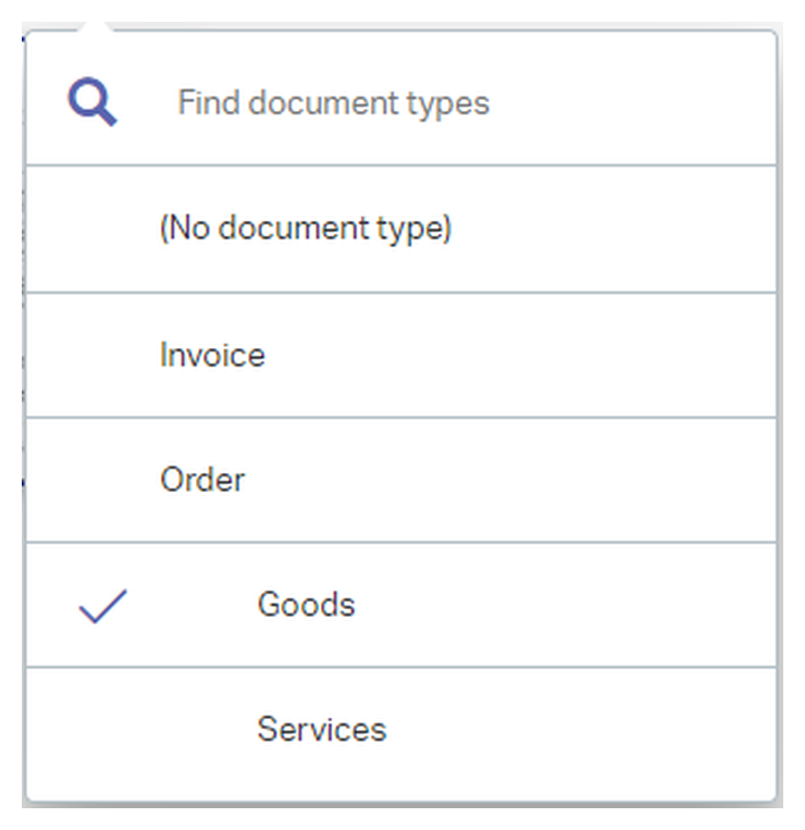 Меню выбора типа документа Invoice