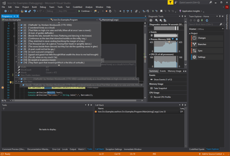 Иерархия результата IronOCR в отладчике Visual Studio