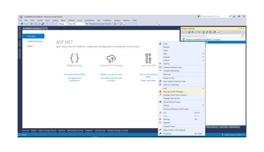 Открытие менеджера NuGet перед установкой IronPDF