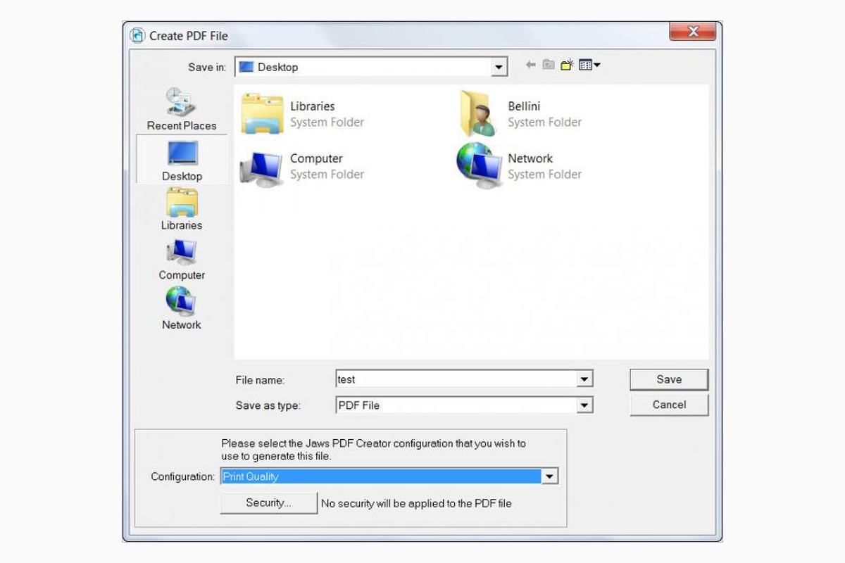 Диалог Create PDF File в JAWS PDF Creator