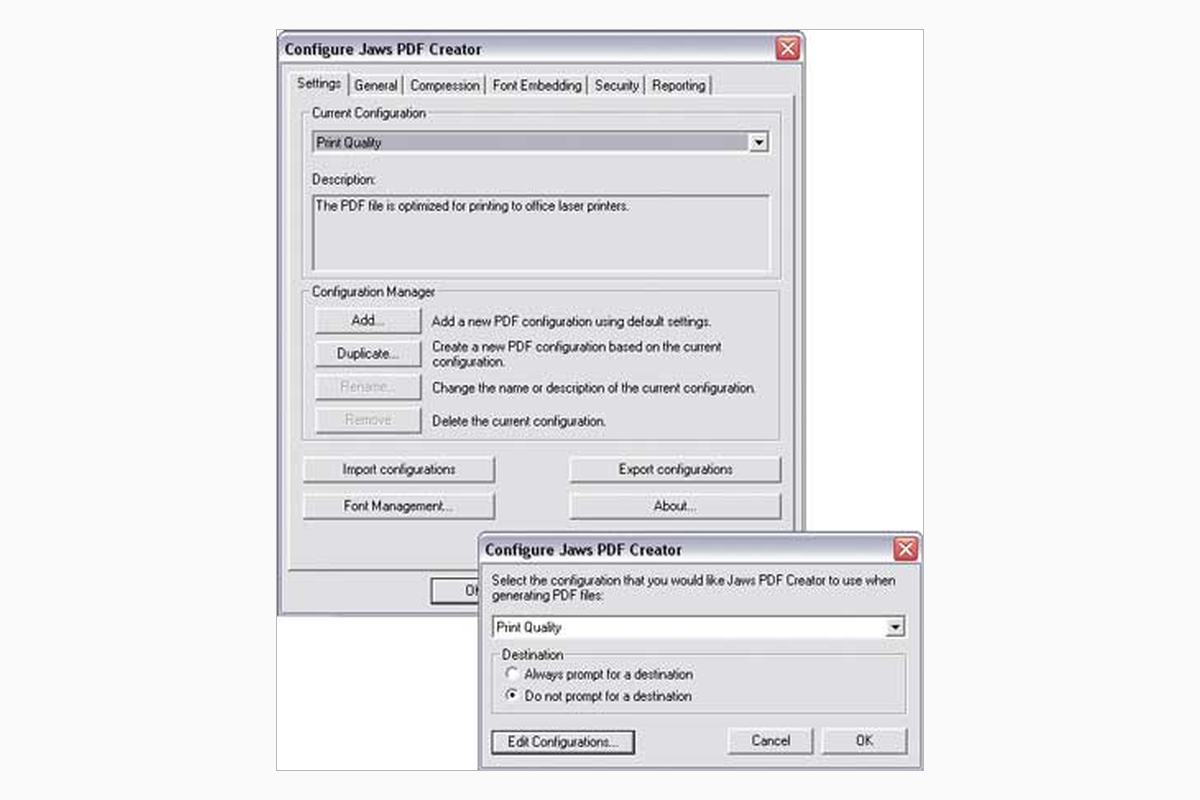 Управление профилями JAWS PDF Creator