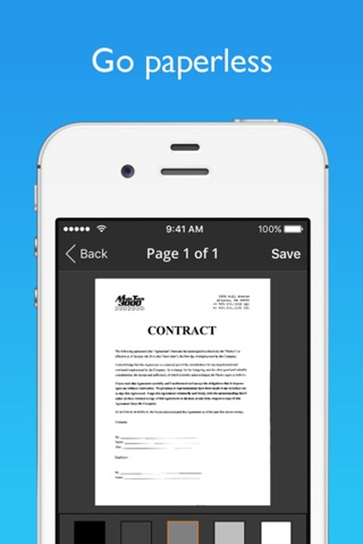 Предпросмотр страницы и фильтры JotNot Scanner