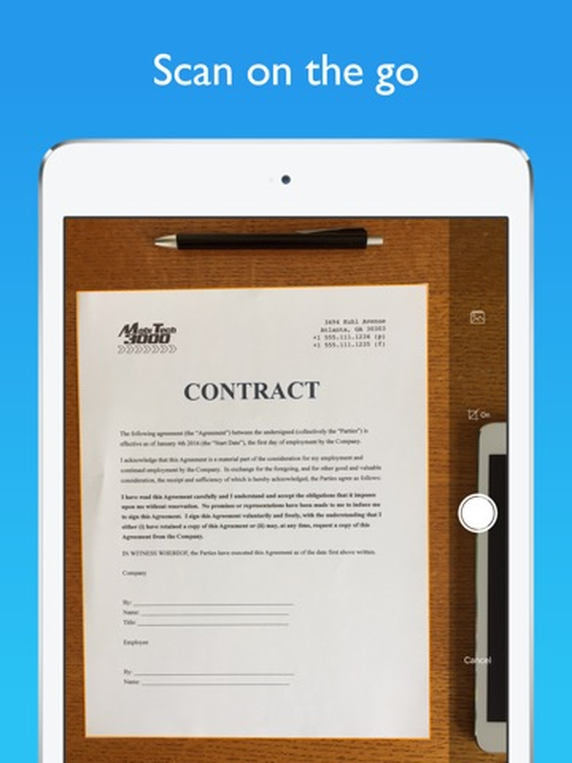 Пакетная съёмка документа в JotNot Scanner на iPad
