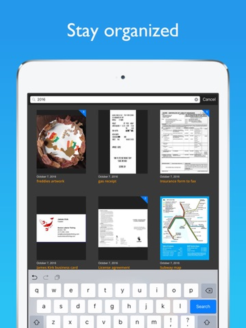 Сетка документов и поиск JotNot Scanner на iPad