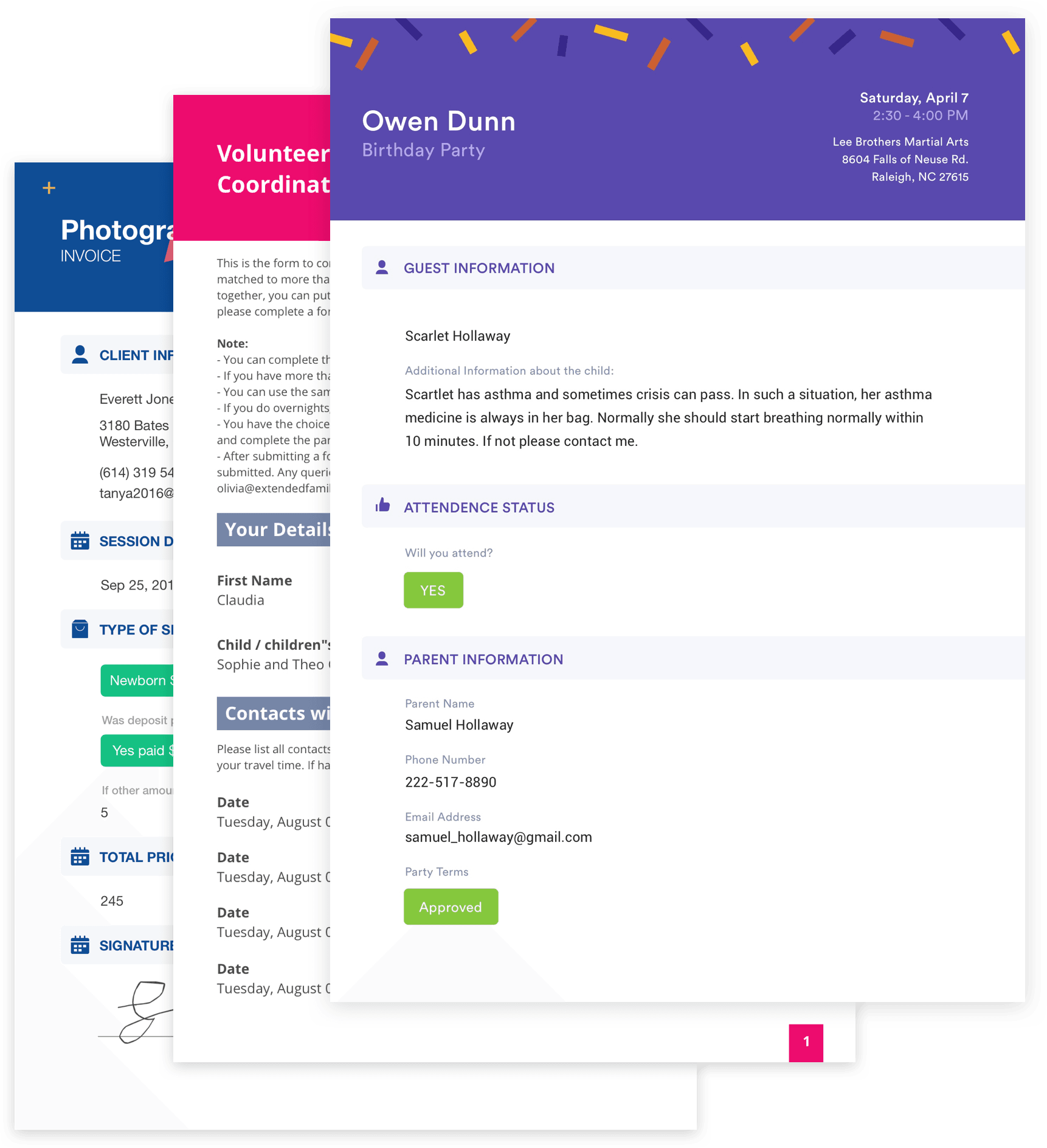 Примеры оформленных документов, создаваемых в Jotform PDF Editor