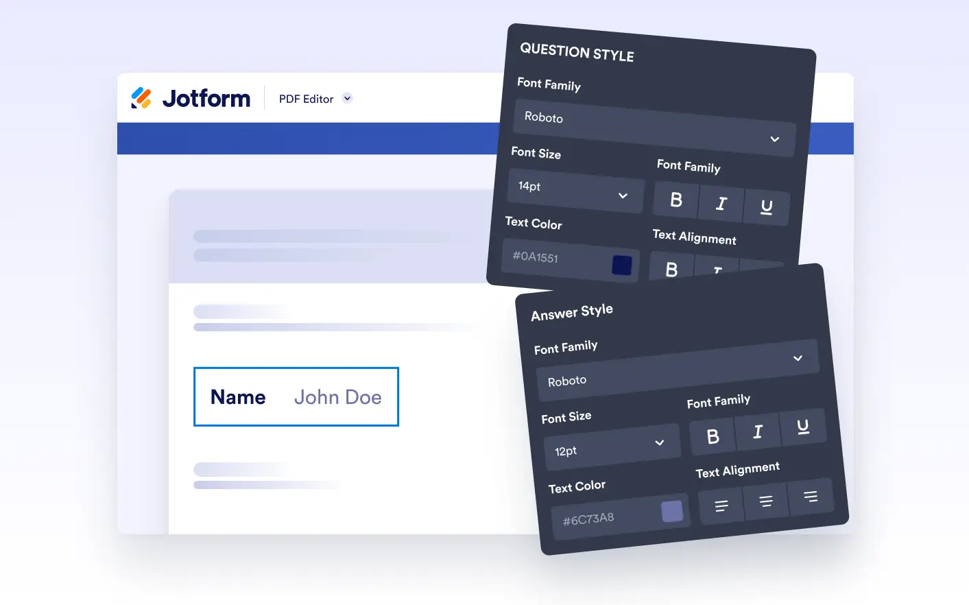 Стили вопросов и ответов в Jotform PDF Editor