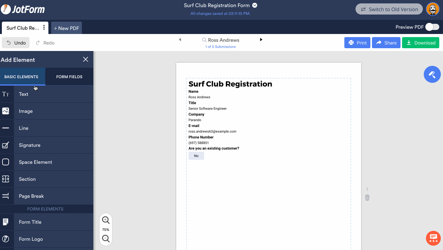 Общий вид редактора Jotform PDF Editor